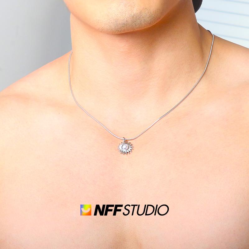 NFF不掉色蛇骨项链小太阳镶嵌珍珠吊坠钛钢时尚流行饰品锁骨链潮