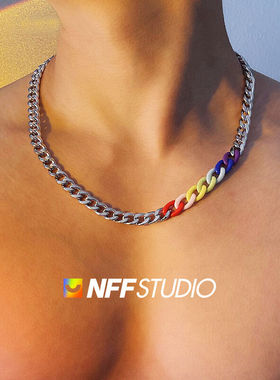 NFF欧美彩虹钛钢项链男潮嘻哈小众锁骨链轻奢古巴链高级感ins配饰