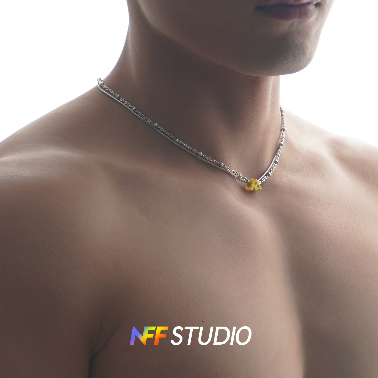 NFF男士银色金属起司吊坠项链细链条锁骨链性感个性叠戴颈链饰品