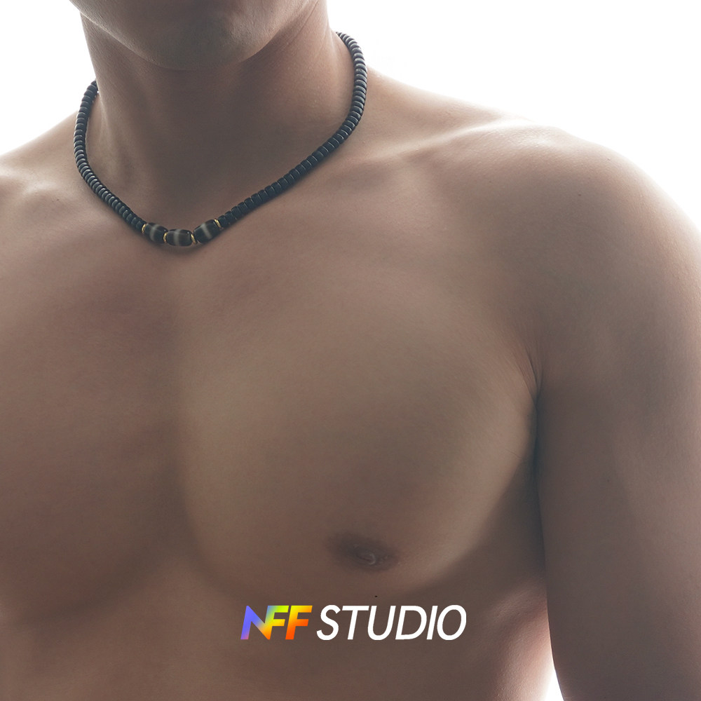 NFF男士黑色珠子项链天珠简约串珠链子饰品新中式圆珠民族风佛珠
