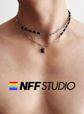 NFF深邃高级感双层十字架拼接项链男潮小众设计嘻哈暗黑风锁骨链