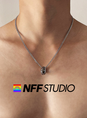NFF欧美痞帅项链男钛钢双环扣吊坠嘻哈潮百搭锁骨链高级感毛衣链