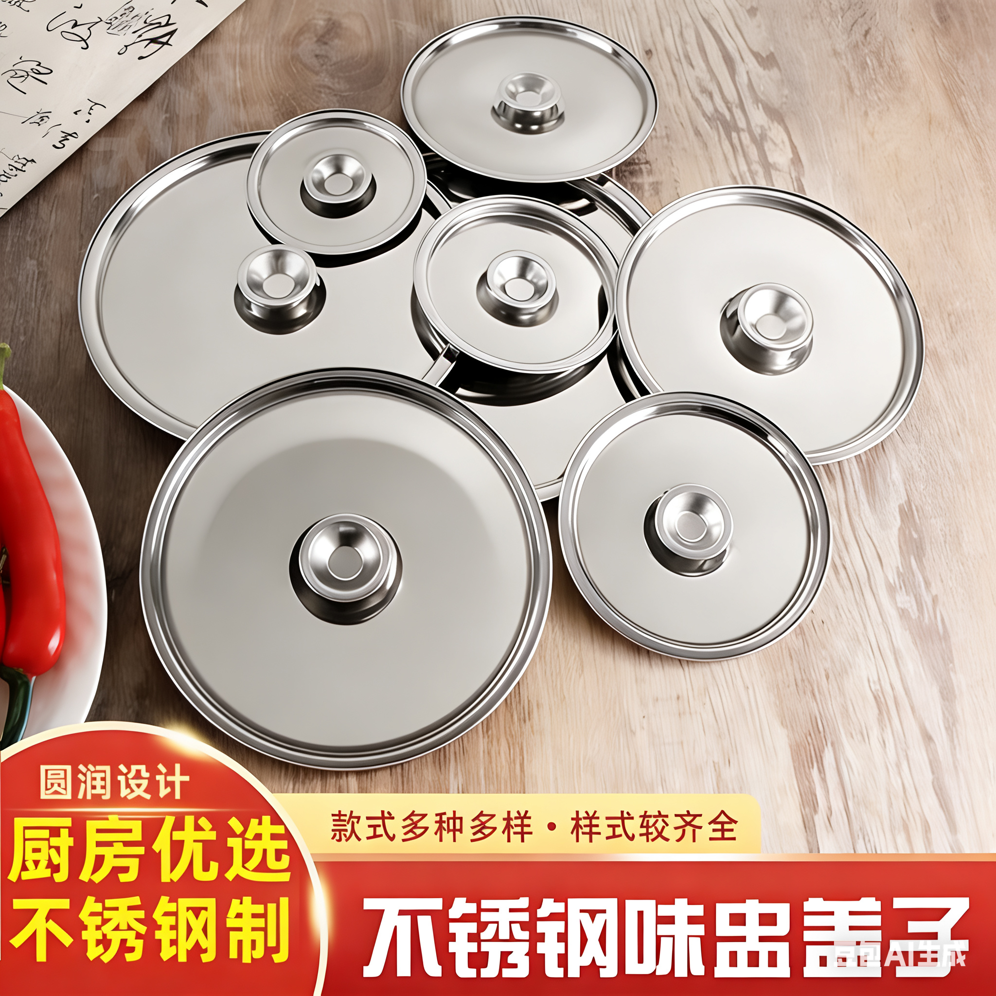 圆形不锈钢盖子味盅盖调料盆盖调料盒平盖调料罐子料缸油盆油鼓盖
