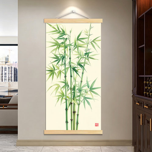 新中式竹报平挂画安自粘墙贴画