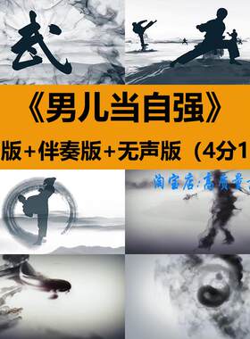 男儿当自强歌曲武术跆拳道中国功夫表演出舞台LED大屏幕背景视频