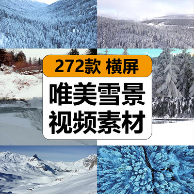 冬季唯美雪景风景天空下雪花飘落冰川雪山航拍林海雪原短视频素材