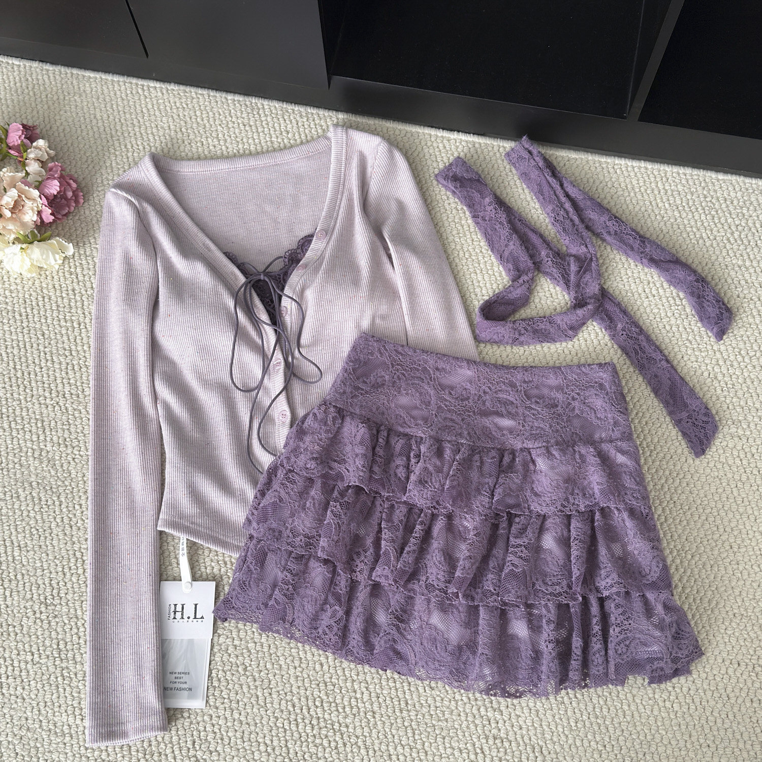 瑞茜威瑟斯波尔梦之契春夏甜辣显瘦设计感针织开衫假两件半裙