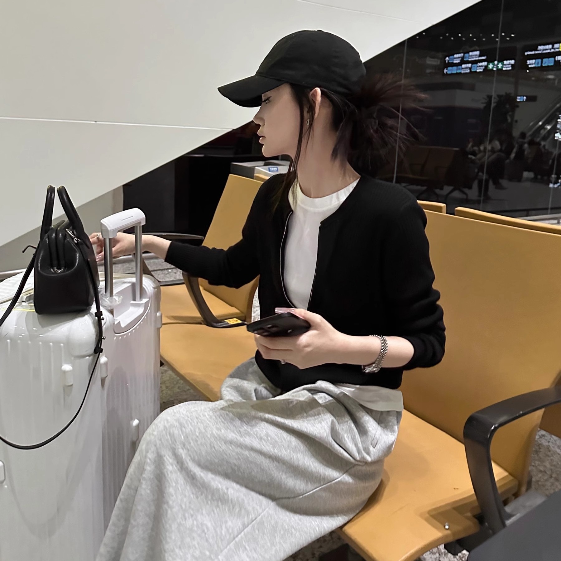 5werkwen 松弛老钱 复古皮牌拉链宽松针织开衫春秋黑色小外套女