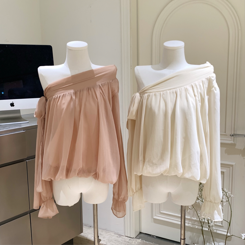 ASOFFICIAL韩系斜肩绑带衬衫上衣女2025秋季新款显瘦百搭小衫