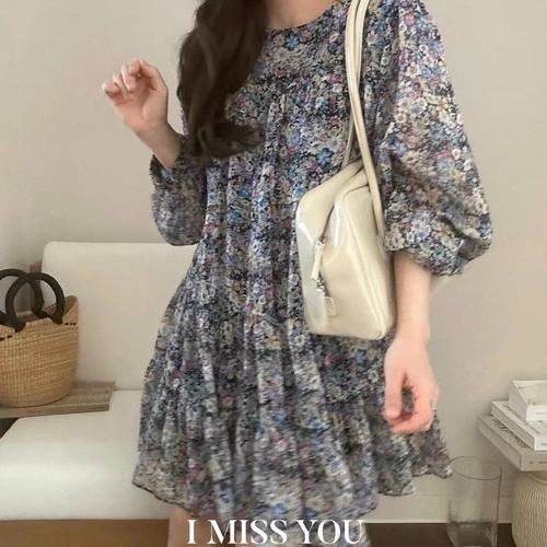 韩国东大门2025春款 imissyou温柔减龄俏皮短款碎花连衣裙