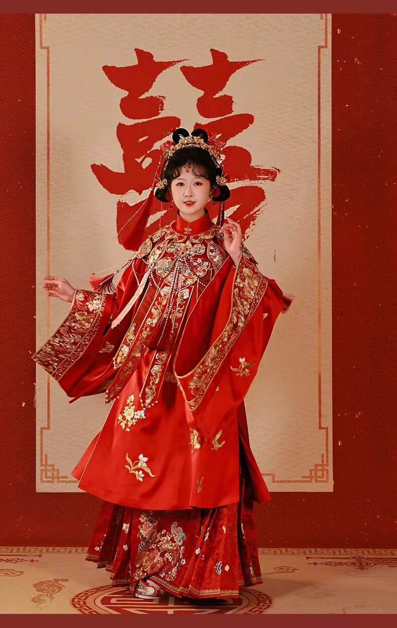 出租遇囍来汉服繁花醉遇囍来明制婚服云肩中式婚礼出阁服敬酒服图片