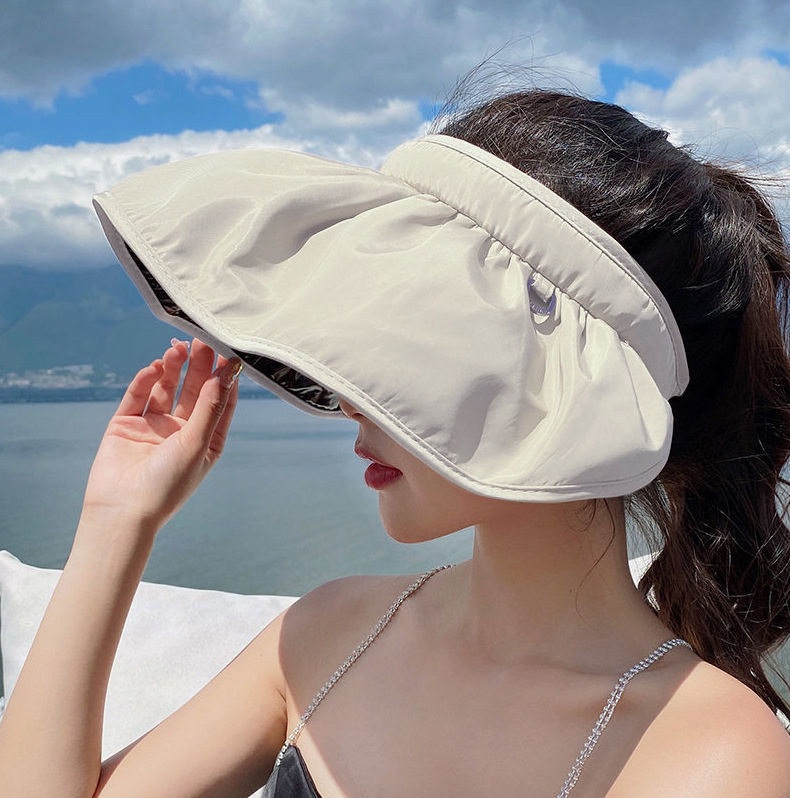 夏季户外空顶防晒遮阳帽贝壳帽休闲透气大檐发箍太阳帽女
