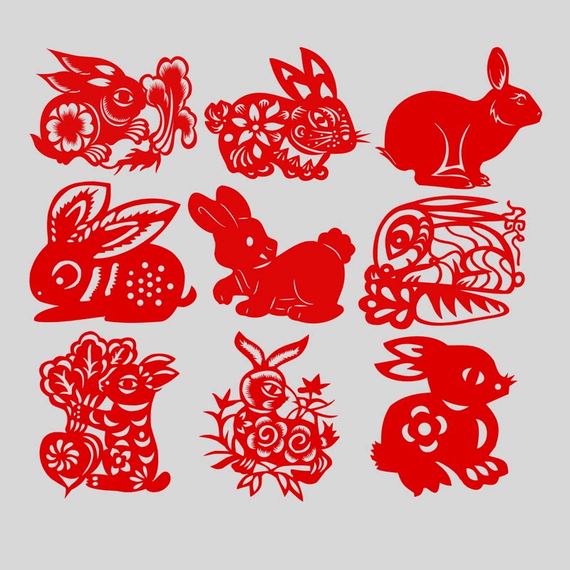 中国传统窗花剪纸十二生肖动物兔子幼儿园纸质成品镂空贴纸装饰画