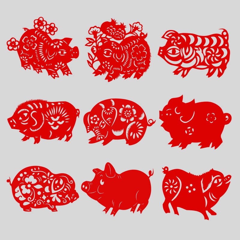 传统手工剪纸窗花十二生肖动物猪幼儿园教学纸质镂空贴纸装饰画