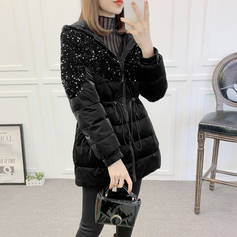 大码羽绒棉服女炸街棉衣棉服女加厚百搭港风胖mm亮片刺绣羽绒服潮