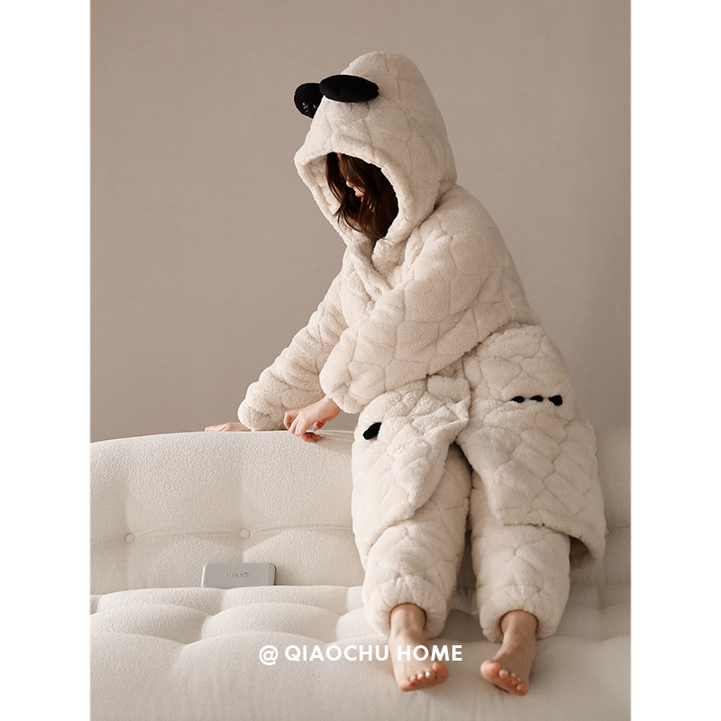 侨楚三层夹棉珊瑚绒睡衣女秋冬季加绒加厚两件套可爱睡袍可外穿,女士内衣/男士内衣/家居服,睡袍/浴袍,淘宝优惠券,粉丝福利购,淘宝优惠卷