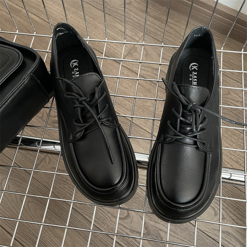 肯德基工作鞋女黑色平底防滑厚底舒适女鞋餐厅服务员黑皮鞋妈妈鞋