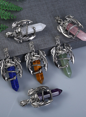 热销天然水晶飞龙六角柱吊坠