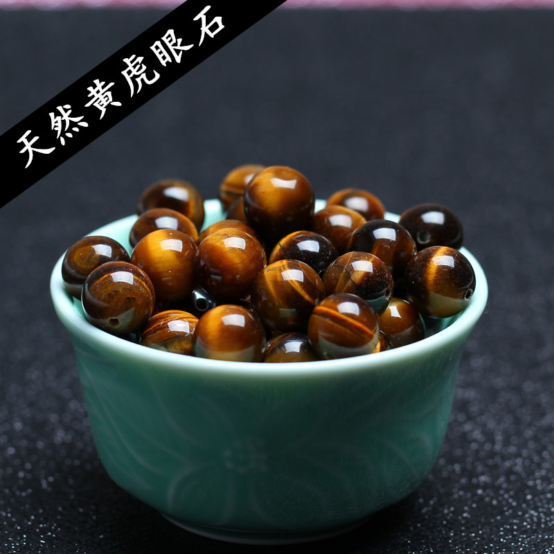 天然黄虎眼石手工串圆珠编织项链