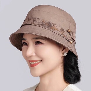 春秋新款妈妈帽子女士渔夫帽洋气休闲百搭中老年老人奶奶薄款盆帽