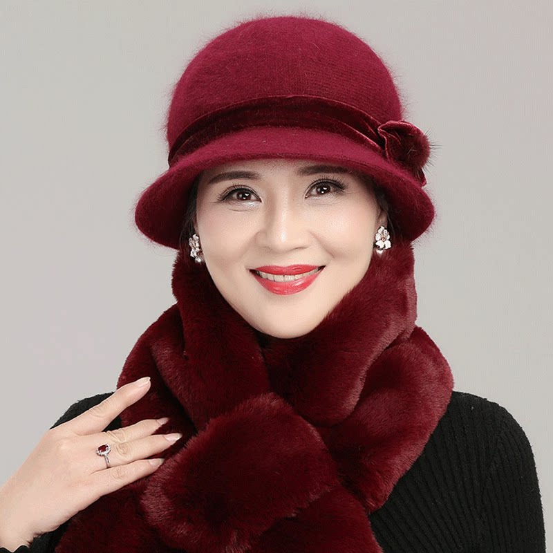 中老年人帽子女冬妈妈秋冬季兔毛加绒老人奶奶冬季婆婆保暖帽围巾