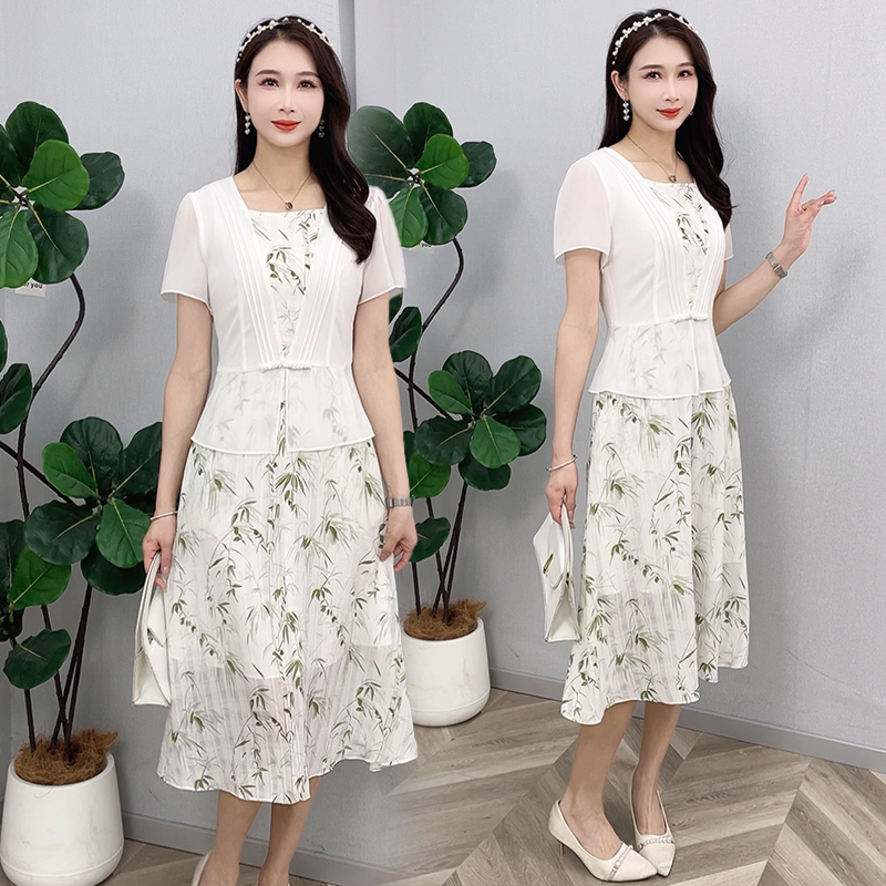 短袖外搭配碎花背心裙女2025年夏季新款显瘦显高减龄过膝套装裙潮