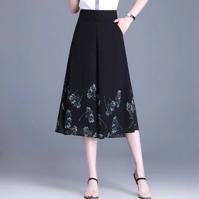 2025新款夏雪纺七分裤女薄款印花高腰显瘦宽松裙裤阔腿裤裙女