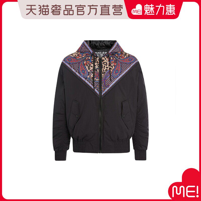 Versace Jeans Couture黑色潮流腰果花饰休闲男士连帽长袖夹克