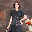 齐黛品牌黑色真丝上衣女2025春夏新款 印花中式 复古妈妈桑蚕丝衬衫