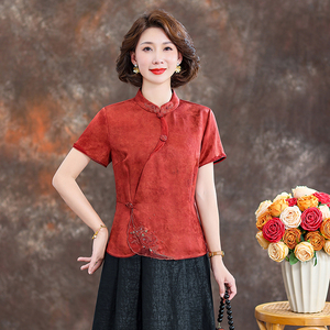 齐黛品牌高端大气香云纱上衣女2025新款复古立领减龄妈妈真丝衬衫