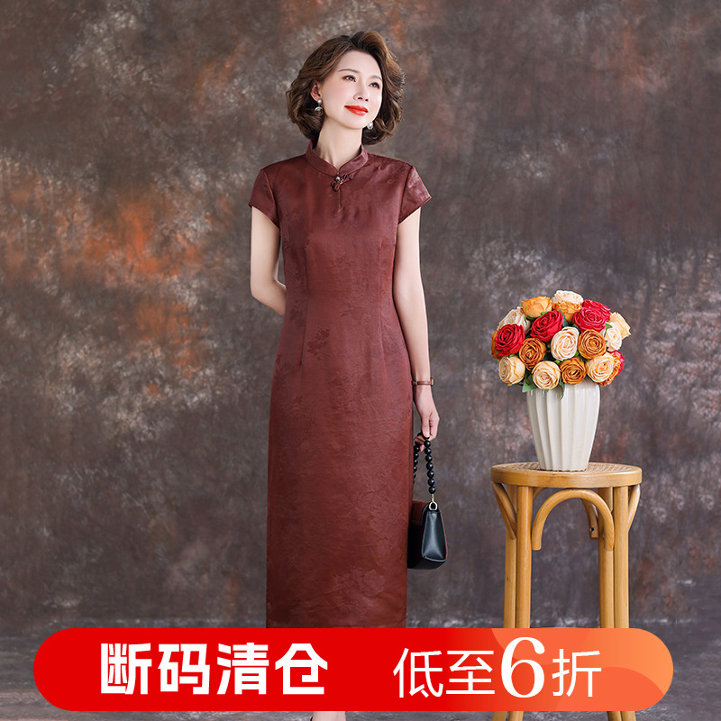 齐黛大牌花罗红云纱连衣裙女2025新款新中式改良旗袍真丝桑蚕丝裙