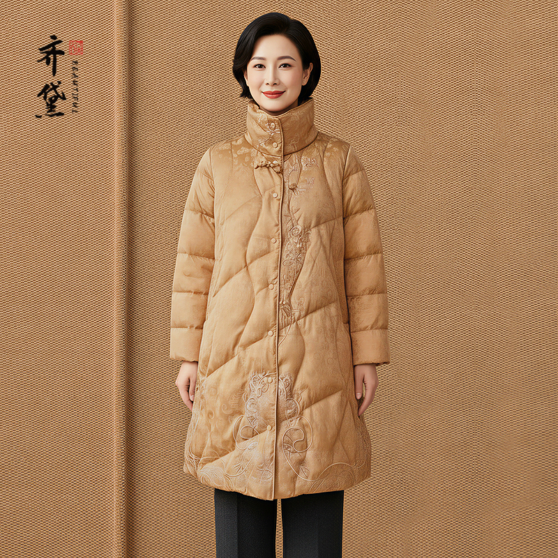 新中式国风女装鹅绒服女2025冬季新款中长款正品妈妈羽绒服外套