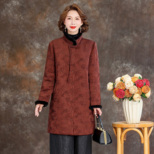 新中式国风妈妈女士高端鹅绒服2025冬季新款加厚中长款羽绒服外套