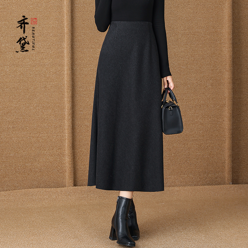 齐黛品牌羊毛半身裙女2025秋冬新款高端加厚保暖时尚百搭a字裙子
