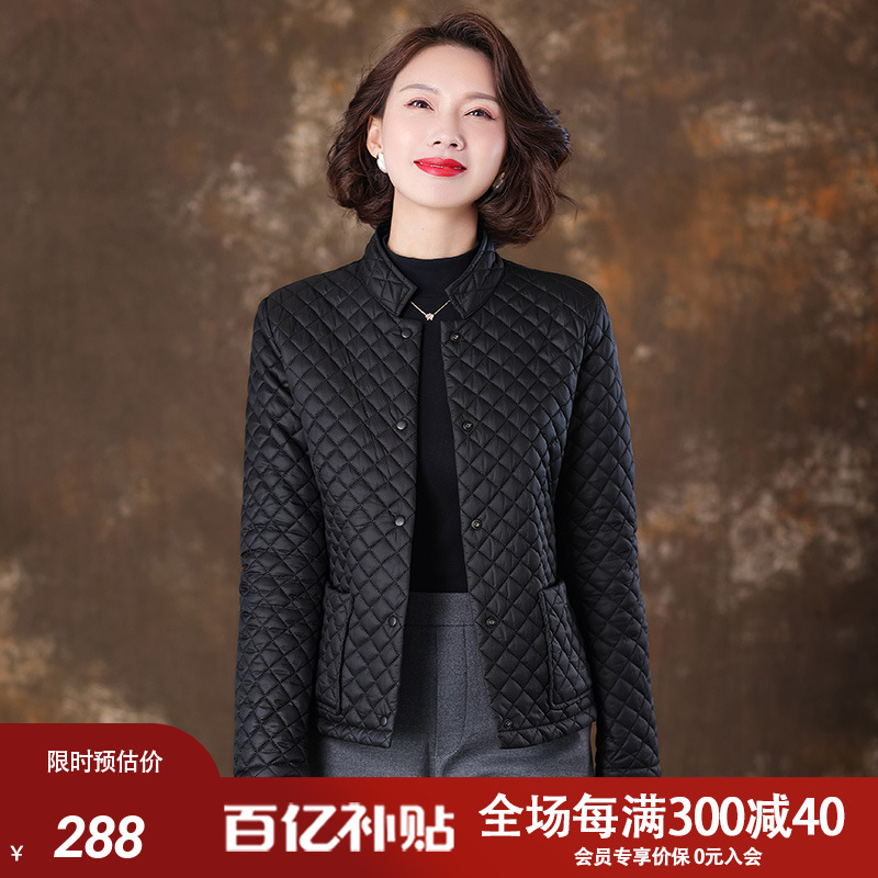 中年妈妈冬季棉服外套女2023年秋冬季新款黑色小个子轻薄冬装棉衣