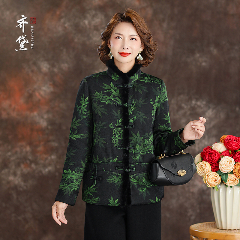 齐黛新中式鹅绒服妈妈2025新款加厚保暖毛领奶奶冬天羽绒服外套女