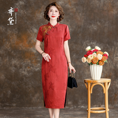 高端妈妈穿的旗袍高贵风旗袍连衣裙女2025新款香云纱真丝桑蚕丝裙