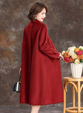 红色双面羊毛大衣女2025新款秋冬高级感中长款新年战袍毛呢外套