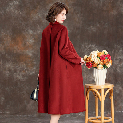 红色双面羊绒大衣女秋冬