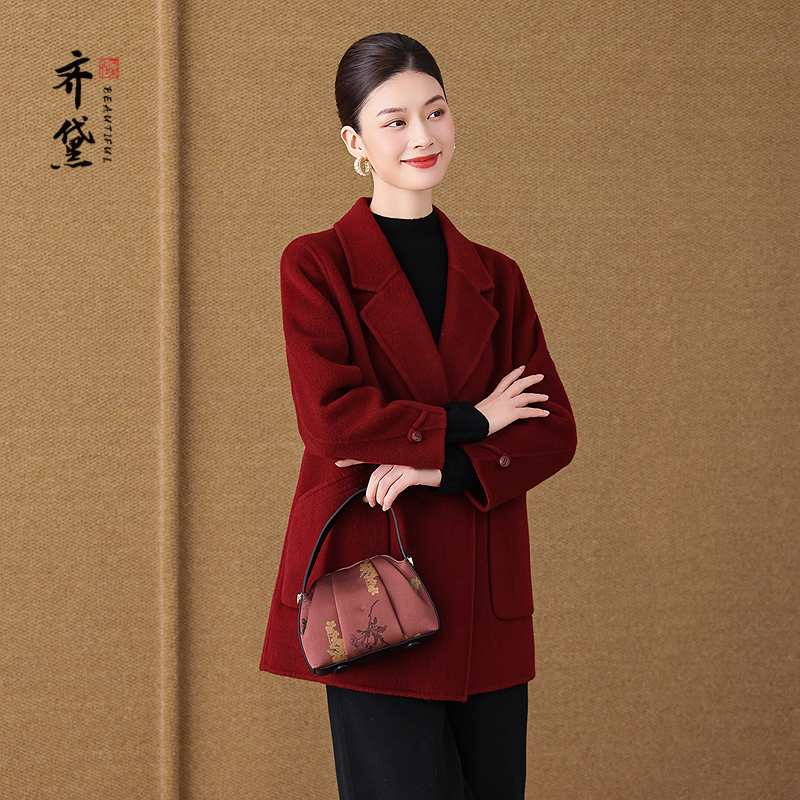 红色双面羊绒大衣女2025秋冬新款高端品牌喜婆婆婚宴羊毛呢子外套