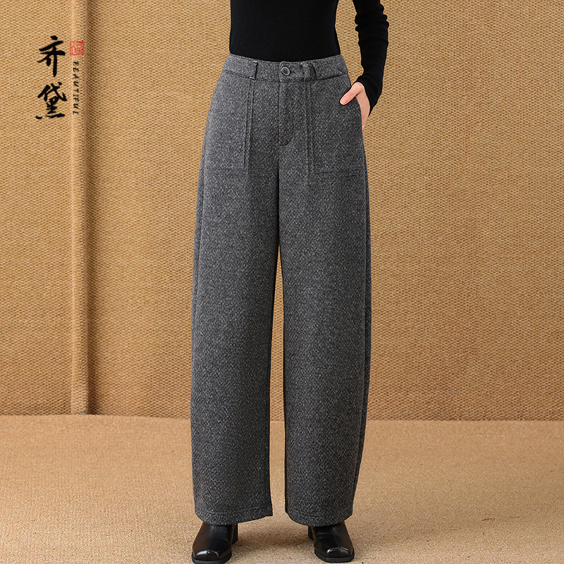 羊毛阔腿裤齐黛中老年高腰