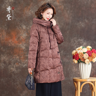 妈妈连帽羽绒服冬季中长款2025新款中老年女装冬装洋气加厚外套