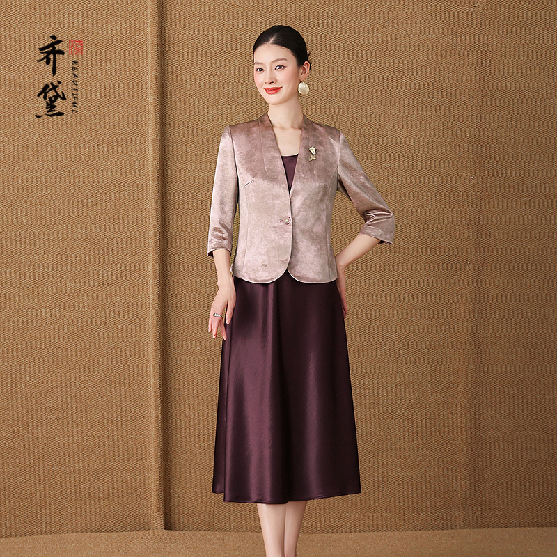 专柜正品妈妈端庄大气套装女2025秋季外套新款气质婚宴礼服两件套