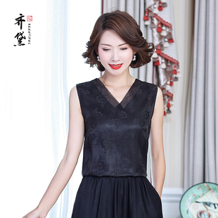 大码 真丝打底背心无袖 宽松桑蚕丝 V领吊带衫 纯色香云纱背心短款