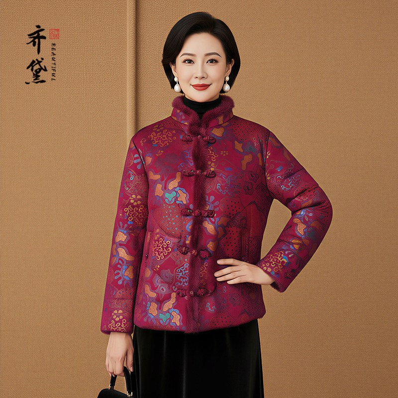 新中式国风女装中老年妈妈羽绒服女2025新款毛领加厚唐装保暖外套
