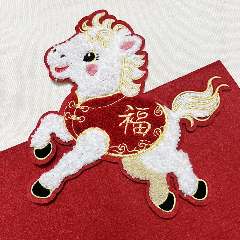 中国风红色喜庆毛衣破洞补丁贴布
