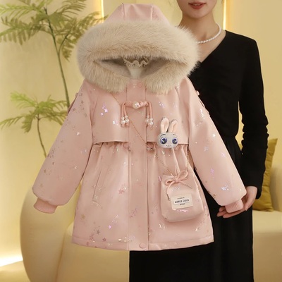 女童加绒外套2025新款中大儿童加厚皮衣皮派克服洋气棉服女孩童装