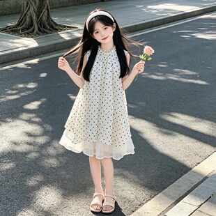 女童夏季时髦波点背心裙甜美个性连衣裙休闲中大童潮流淑女公主裙