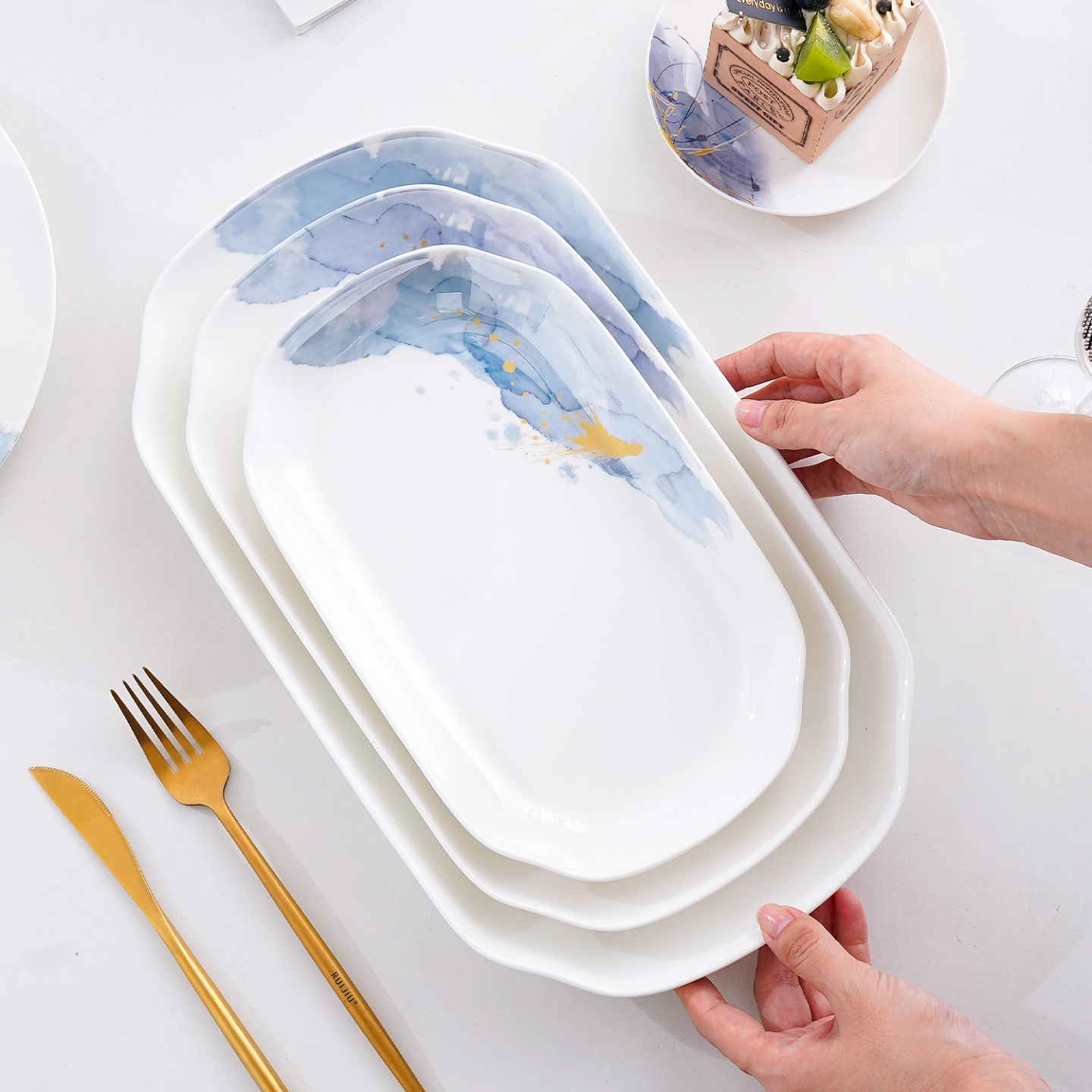 轻奢骨瓷家用创意10/14英寸鱼盘