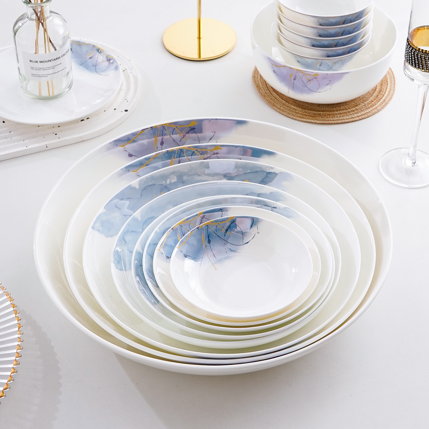 骨瓷5-14英寸饭盘多尺寸圆形菜盘